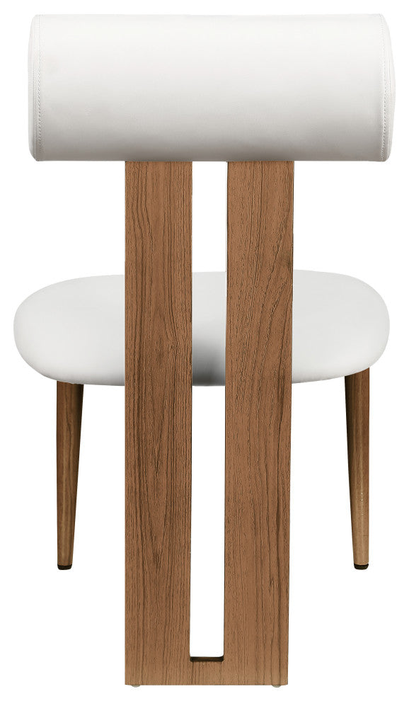 Dario Upholstered Dining Chair, Set of 2, Cream, Vegan Leather, Walnut Wood Look