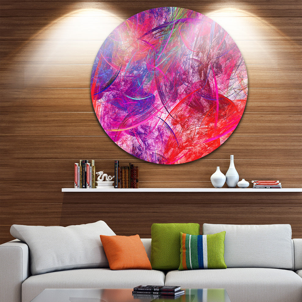 Red Swirling Clouds, Abstract Digital Art Disc Metal Artwork, 23"