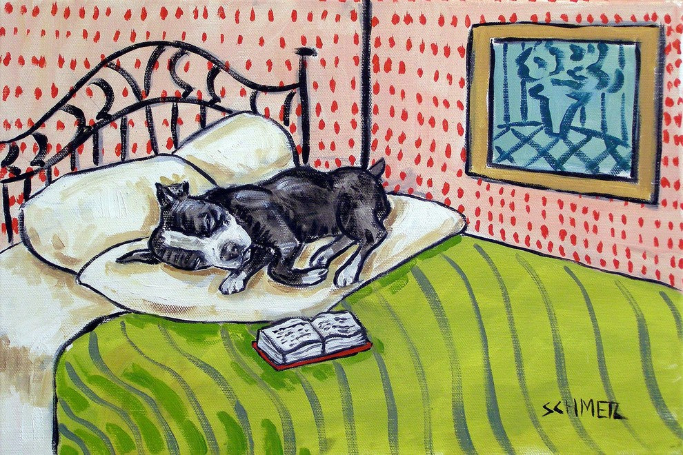 "Boston Terrier Sleeping" Painting Print on Wrapped Canvas, 18"x12"