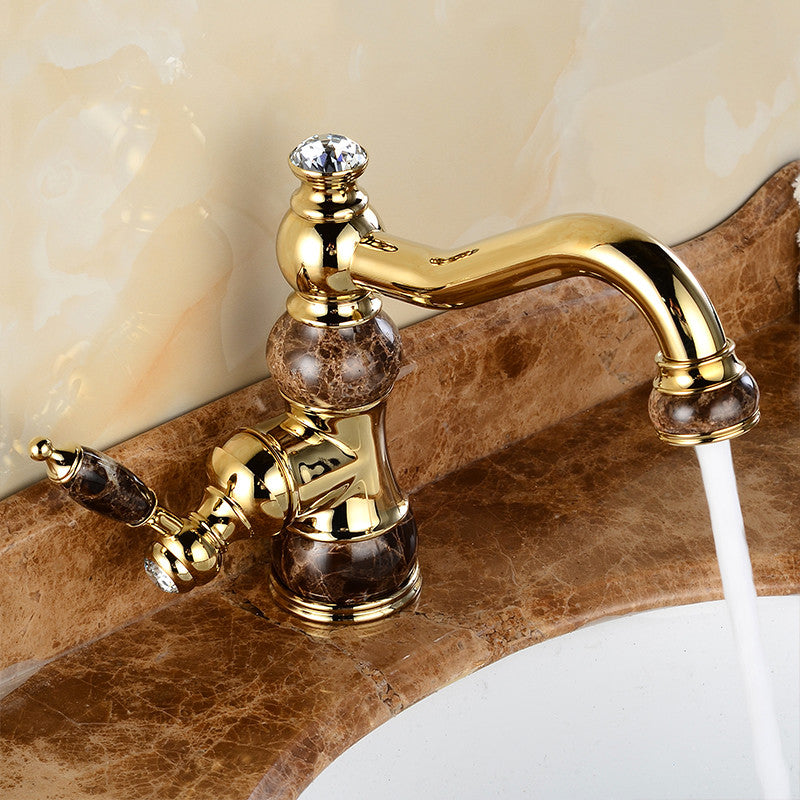 Uffizi Jade Marble Deck Mounted Single Handle Bathroom Faucet, Style 1