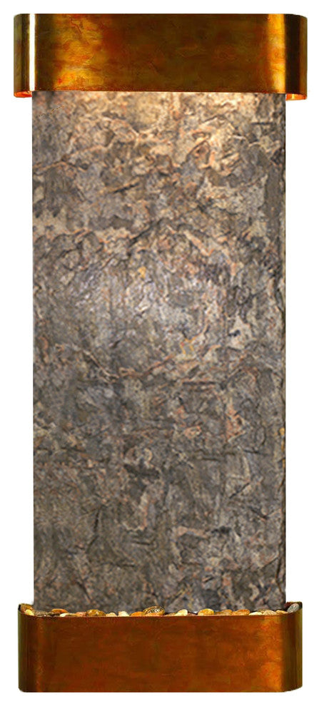Inspiration Falls Water Fountain, Natural Green Slate, Rustic Copper, Round