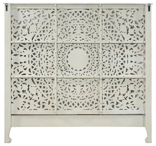 Milano Floral Carved Solid Wood Queen Panel Bed, Gray, King