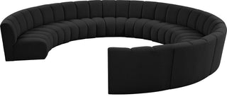Infinity Black Boucle Fabric Upholstered Arc Shaped Modular Sectional, Black, 10-Piece, Arc-Shaped