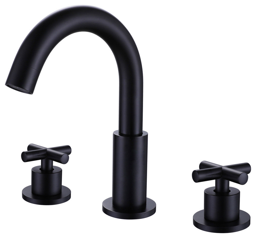 Deck Mounted Dual Handle Widespread Bathroom Faucet, Matte Black