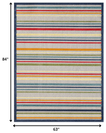5"x7" Navy Colorful Striped Indoor Outdoor Area Rug