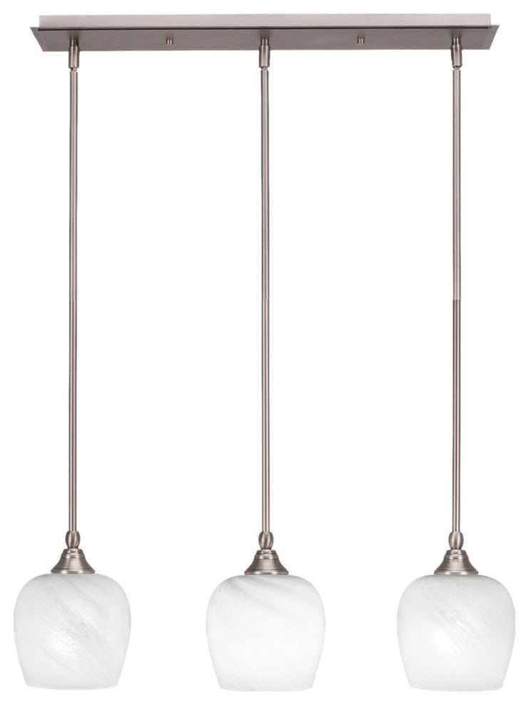 Stem 3-Light Pendalier with Hang Straight Swivel, Brushed Nickel/White Marble