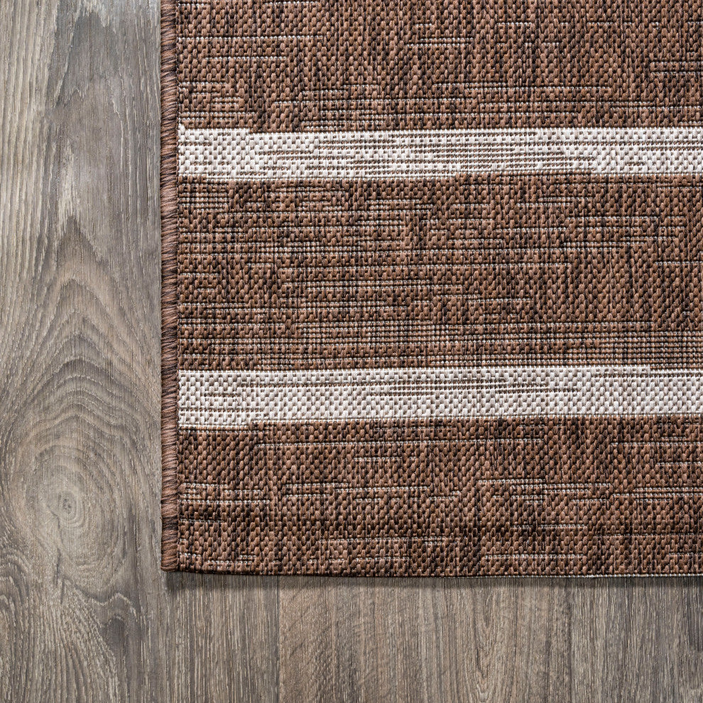 Colonia Berber Stripe Indoor/Outdoor Rug, Brown/Beige, 2x10