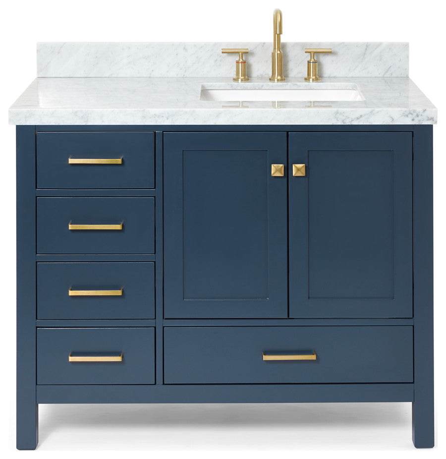 ARIEL Cambridge 43" Right Offset Rectangle Sink Midnight Blue Vanity, No Mirror