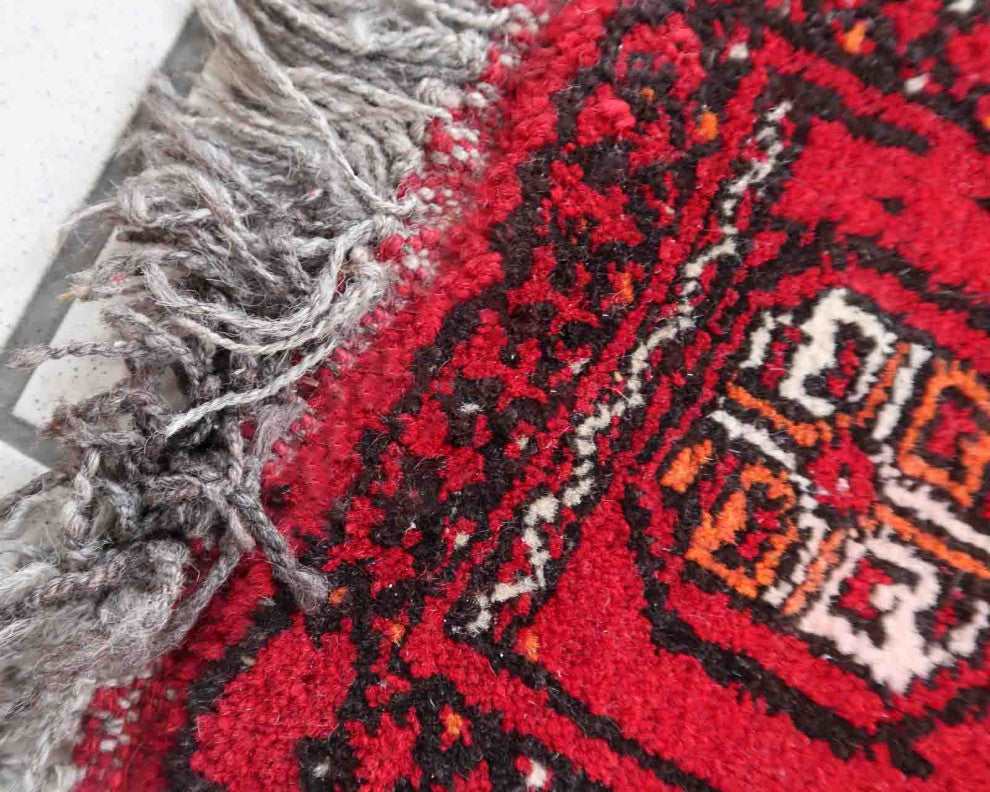 Handmade Vintage Afghan Ersari Mat 0.7'x0.9', 24cmx30cm, 1970s