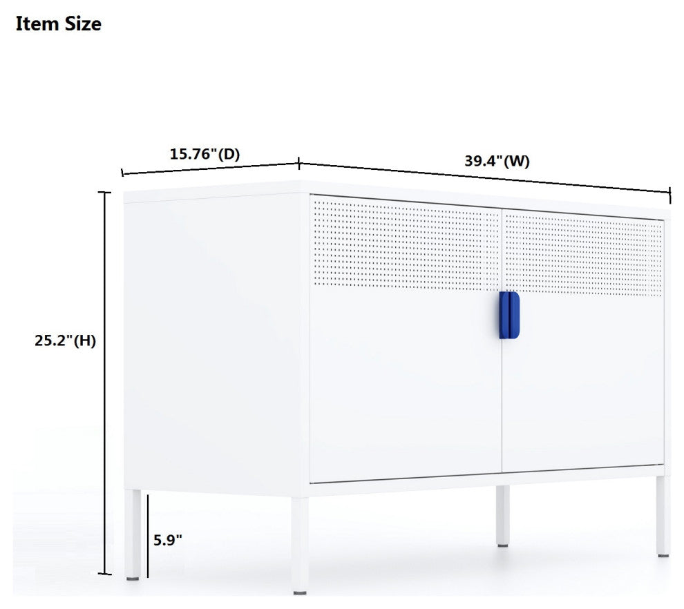 Free Standing Ventilated Metal Sideboard Steel Cabinets White