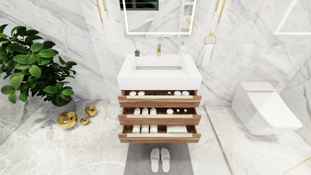 Madison 30" Wall Mounted Vanity with Reinforced Acrylic Sink, White Oak
