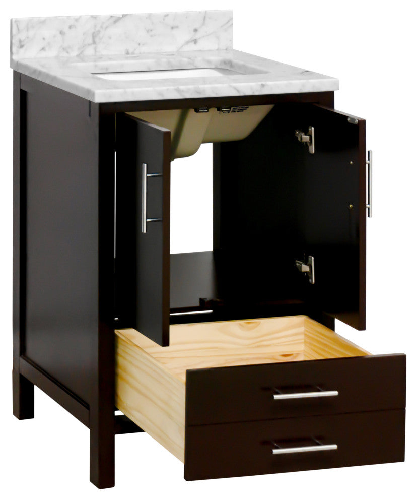 California 24" Bathroom Vanity, Chocolate, Carrara Marble
