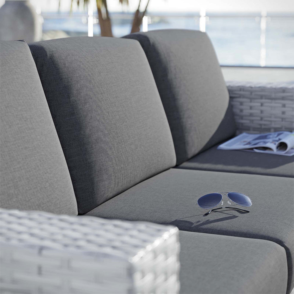 Lounge Sofa, Rattan, Wicker, Gray, Outdoor Patio Balcony Cafe Bistro Garden