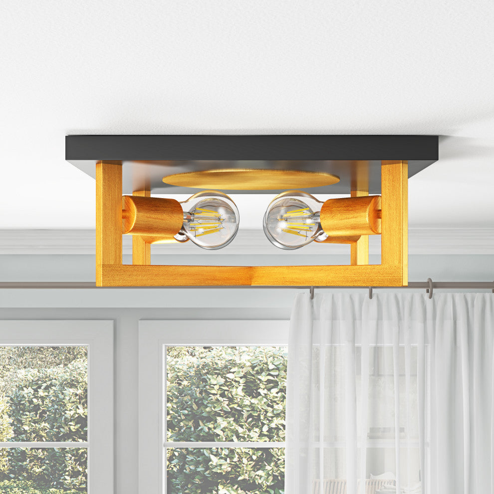 Matte Black and Brushed Gold Metal Frame Cage Flush Mount Ceiling Light