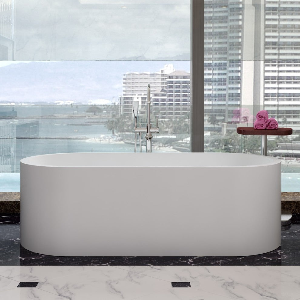 ADM Oval Freestanding Bathtub, Matte White, 70.9"