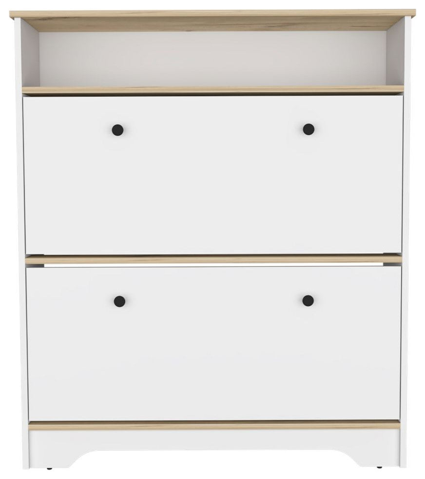 DEPOT E-SHOP Wayne Shoe Rack with Open Shelf, Light Oak/White