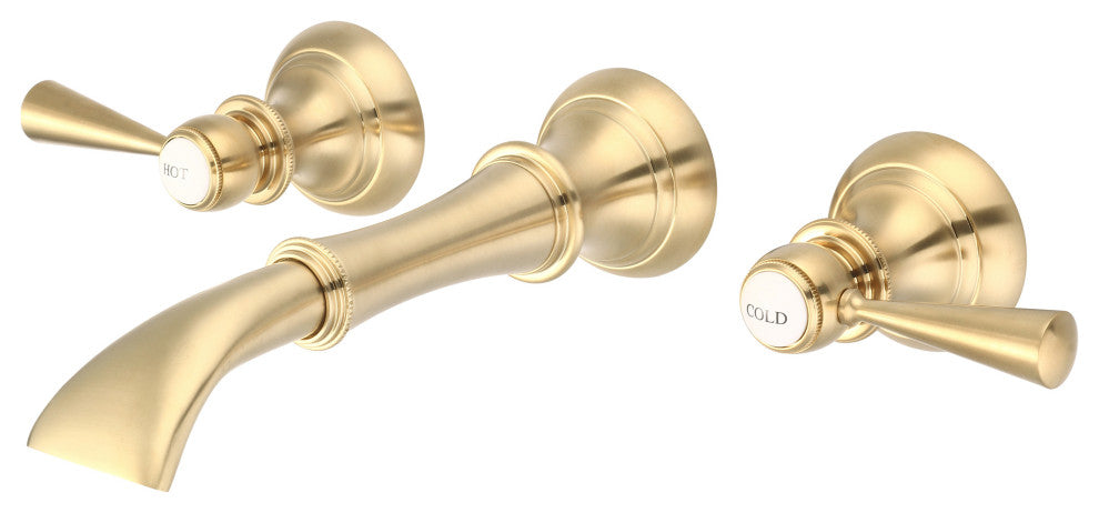 Waterfall Style Wall-Mounted Lavatory Faucet, Satin Brass, Torch Lever