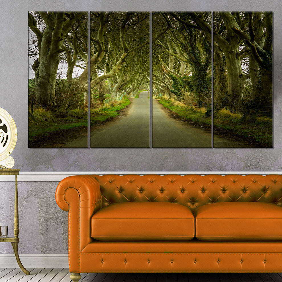 Dark Hedges Road through Old Trees, Landscape Canvas Print, 48"x28", 4 Panels