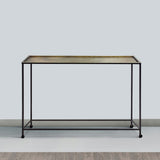 48" Console Sofa Table Bronze Tray Top Industrial Iron Frame Black Brown