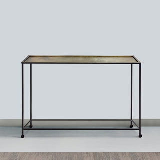 48" Console Sofa Table Bronze Tray Top Industrial Iron Frame Black Brown