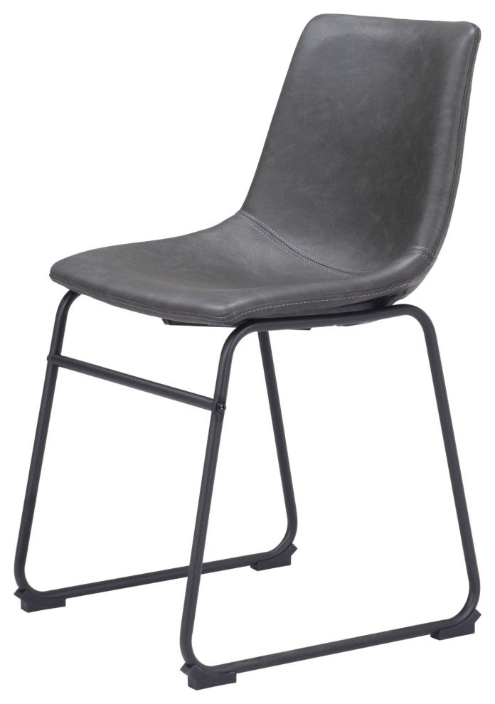 Dining Chair, Set of 2, Faux Vinyl Leather, Charcoal, Gray, Black, Industrial