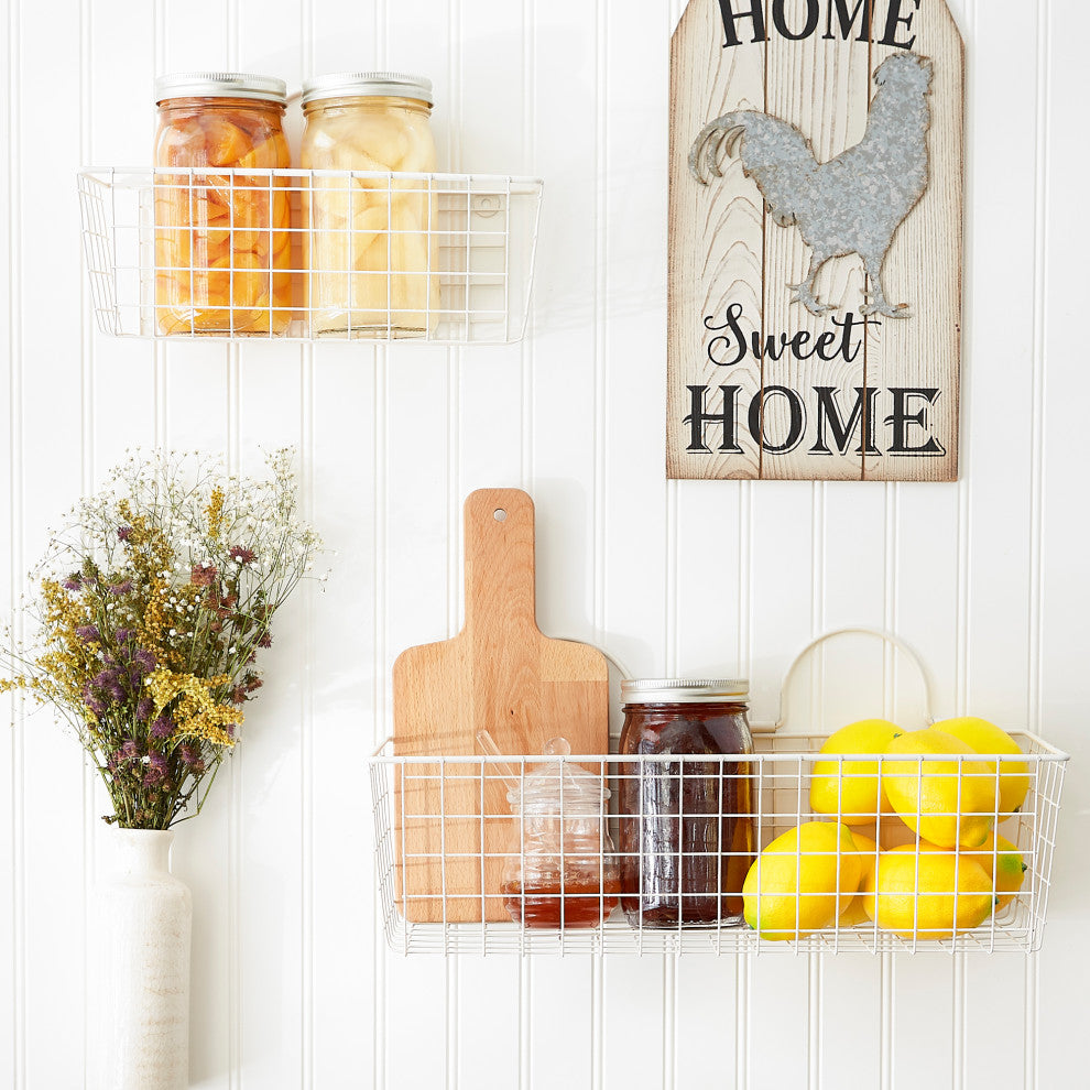 Assorted Antique White Wire Wall Basket (Set of 2)