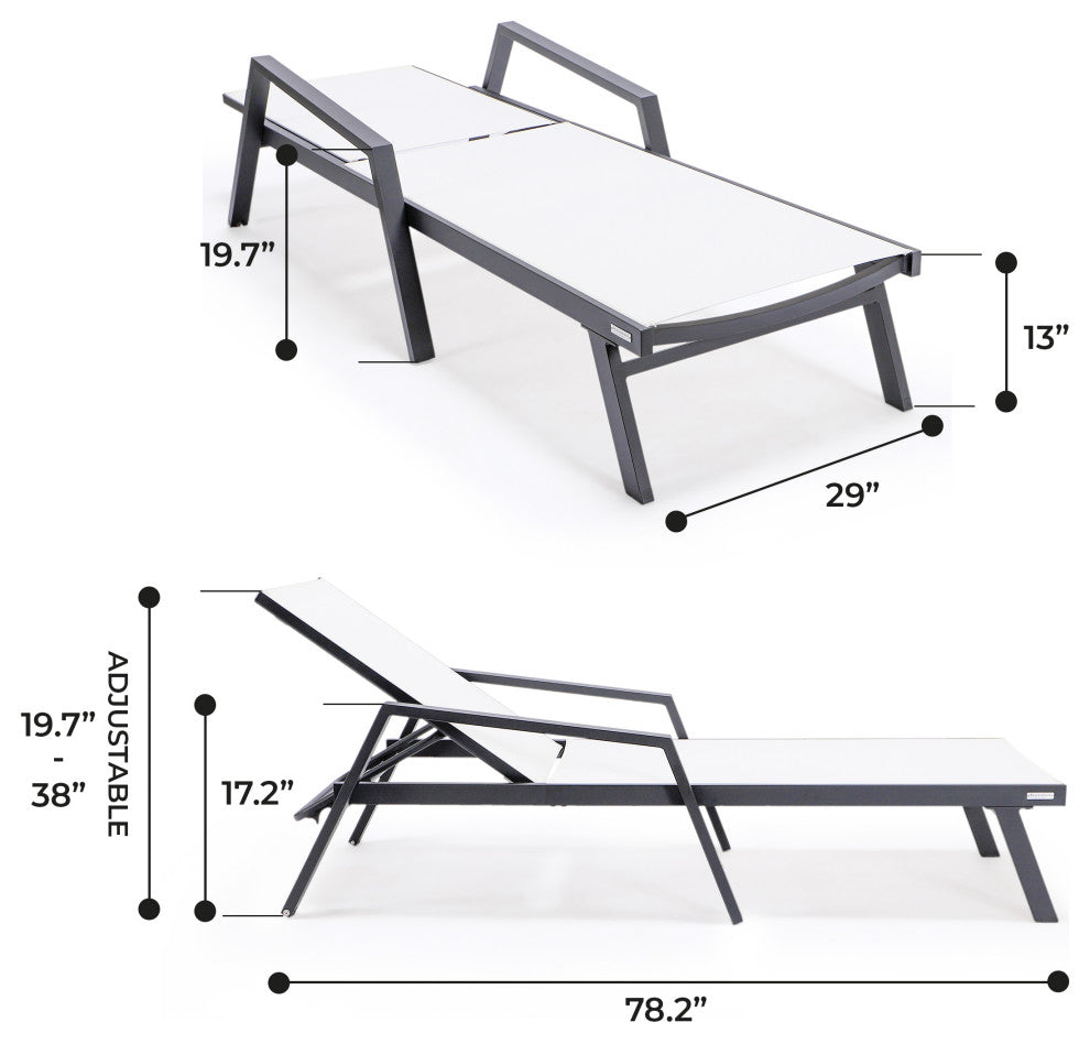 LeisureMod Marlin Outdoor Patio Stackable Chaise Lounge Chair With Armrests, White
