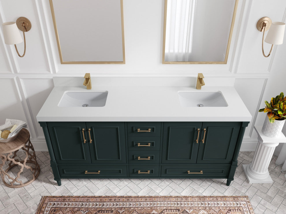 Aberdeen 72 Double Sink Bath Vanity in Dark Forest Green 2" White Quartz