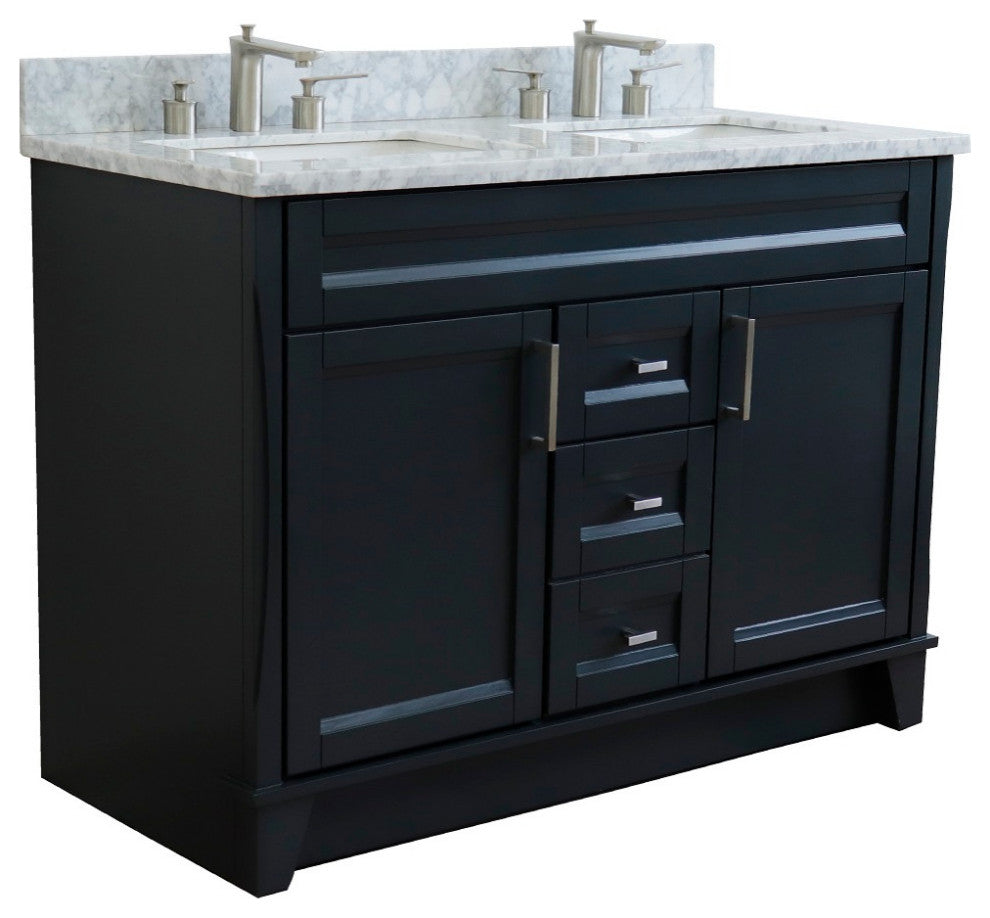 48" Double Sink Vanity, Dark Gray Finish With White Carrara Marble
