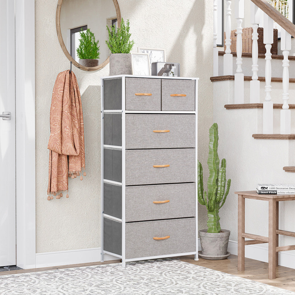 Wide Vertical Home Storage 6 Drawers, Light Gray