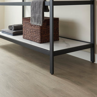 Funes Bath Vanity with Mirror, Matte Black Support, 72" Double Sink, Grey Stone Top