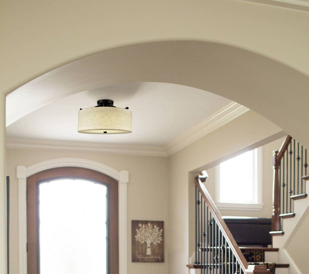 Black Fabric Drum Ceiling Light Dimmable