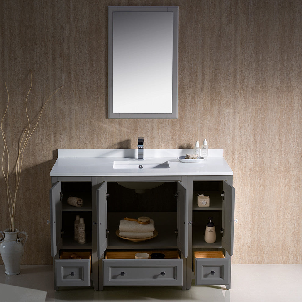Oxford 48" Gray Traditional Bathroom Vanity, Faucet, FFT1030BN