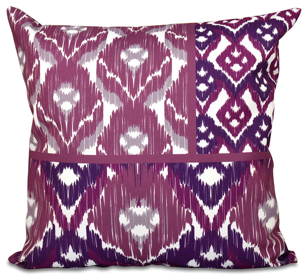 Free Spirit, Geometric Outdoor Pillow, Purple, 18"x18"