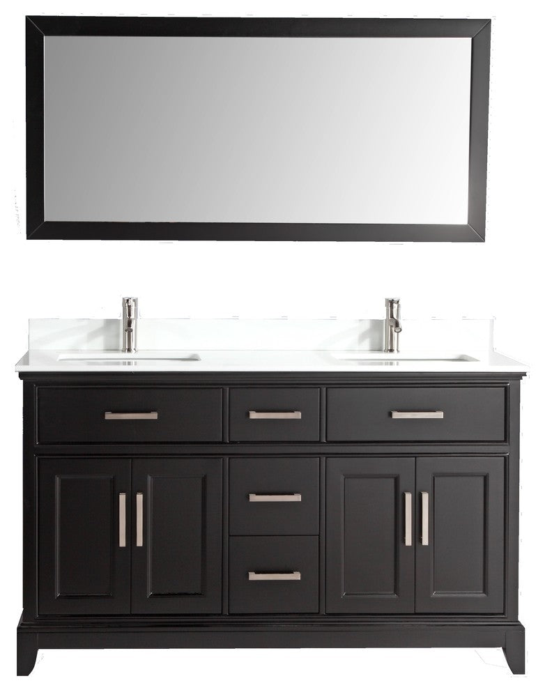 Vanity Art Bathroom Vanity Set With Engineered Marble Top, 60", Espresso, Standard Mirror