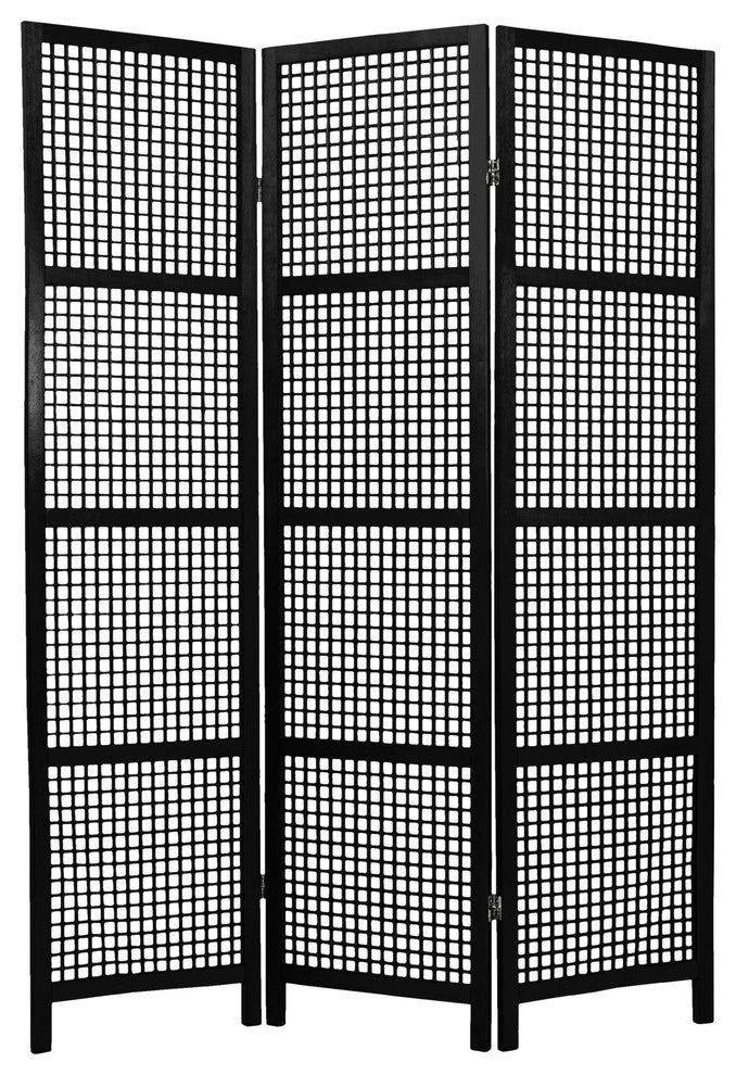 6' Tall Miyagi Shoji Screen, 3 Panel, Black
