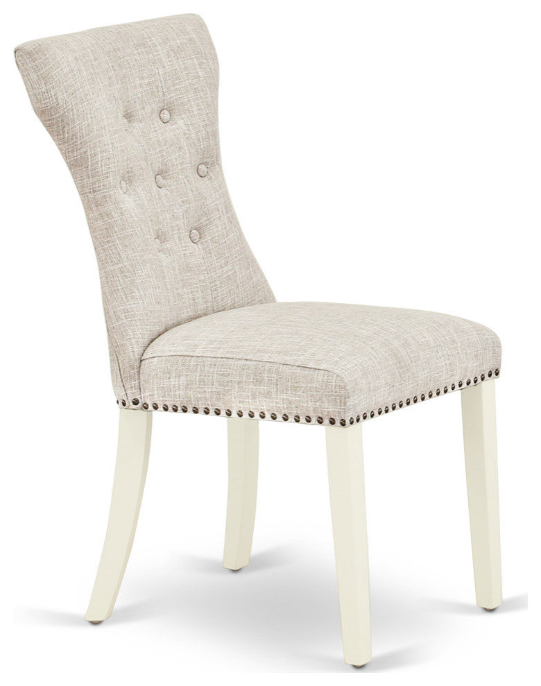 3Pc Dinette Set, Pedestal Table, 2 Chairs, Doeskin Chairs Seat, Linen White