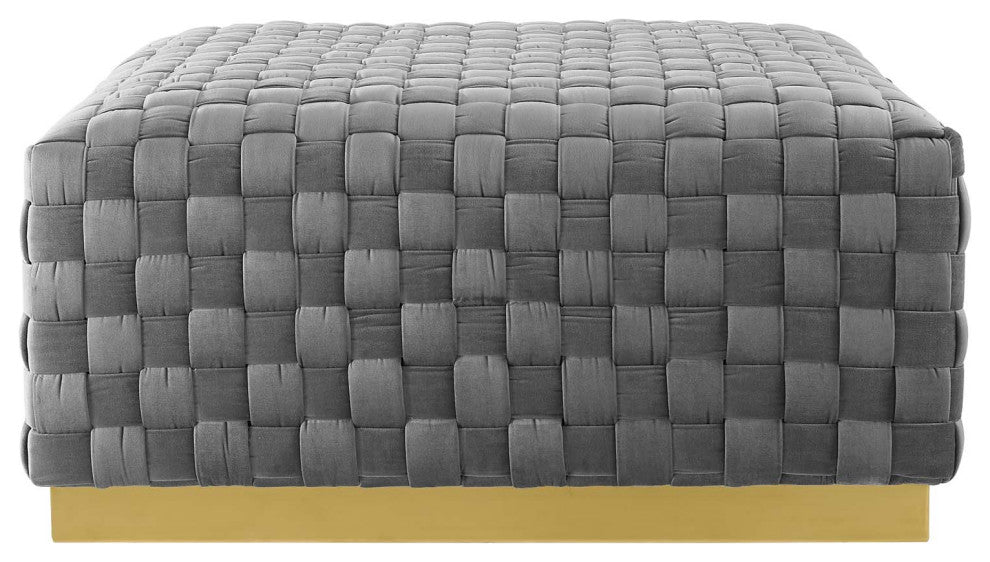 Accent Chair Ottoman, Square, Velvet, Gray, Modern, Lounge Hospitality