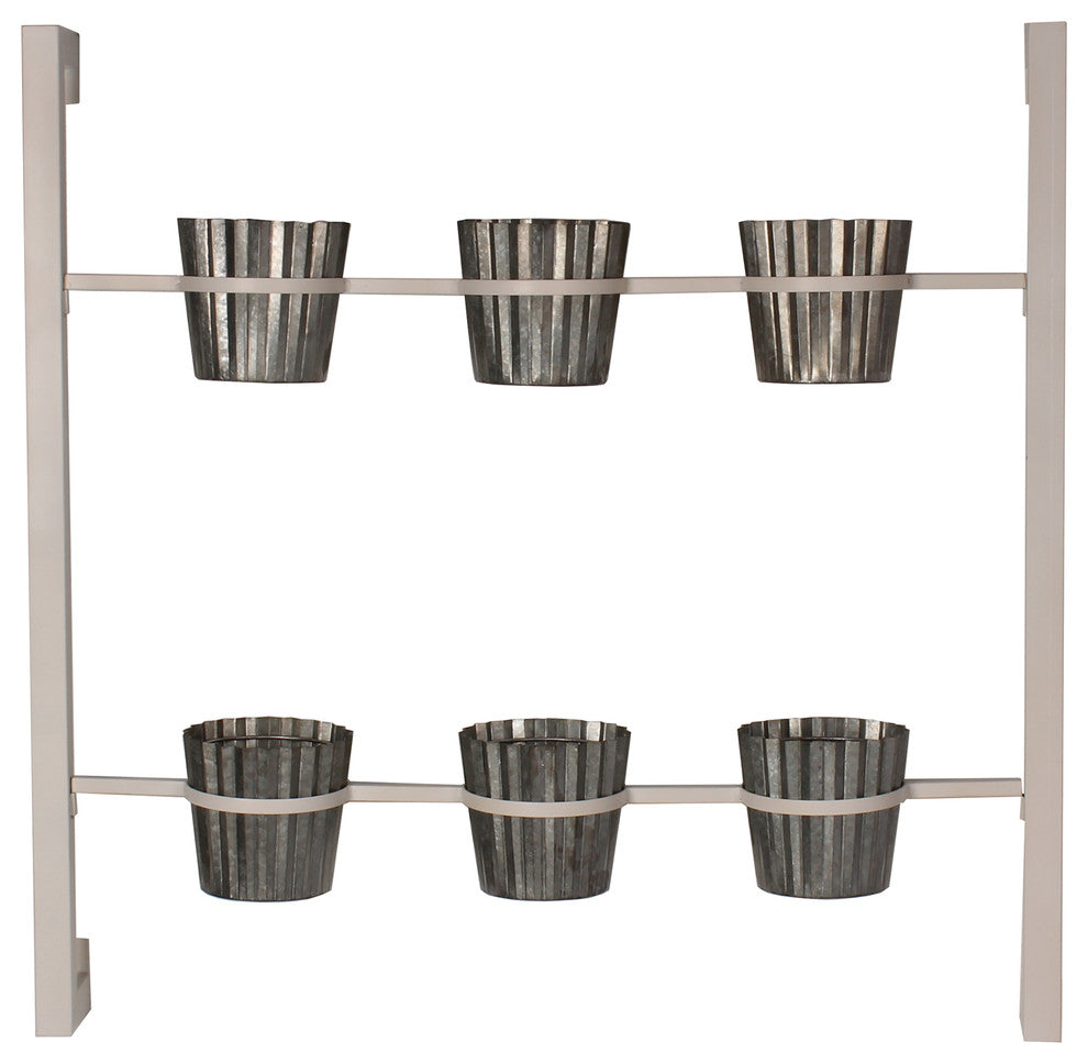 Kate and Laurel Groves Indoor Herb Garden Hanging Wall Planter, White, 6-Pot