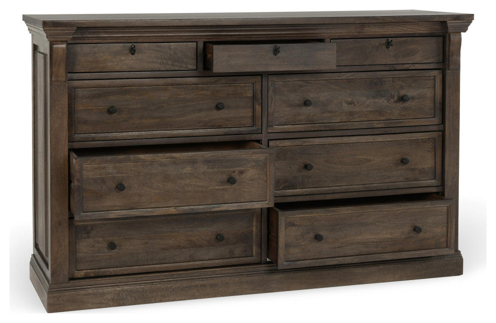 Adelaide Nine-Drawer Mango Wood Dresser, Cocoa Brown by Kosas Home
