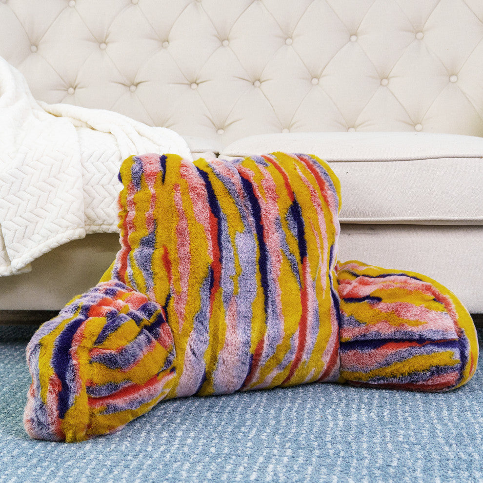 Multi Jacquard Faux Fur Bed Rest NEED ASSEMBLY, 20" x 18" x 17", Orange