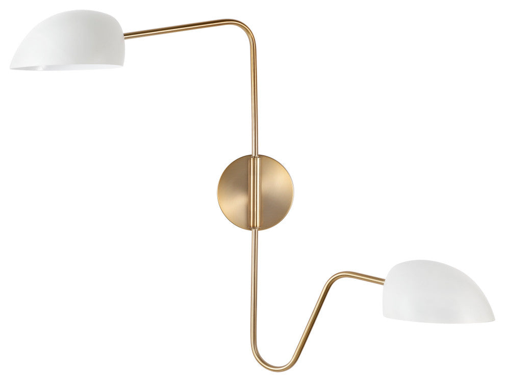 Trilby 2-Light Wall Sconce, Matte White With Burnished Brass