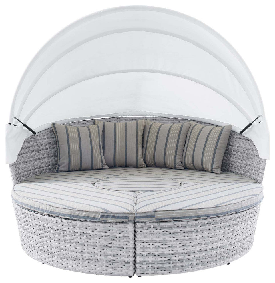 Lounge Daybed Sofa Bed, Sunbrella, Gray, Rattan, Wicker, Modern, Outdoor