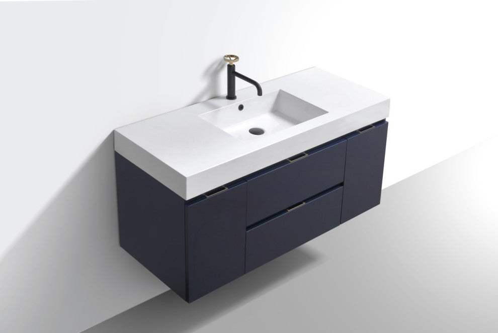 Bliss 48" Blue Wall Mount Modern Bathroom Vanity