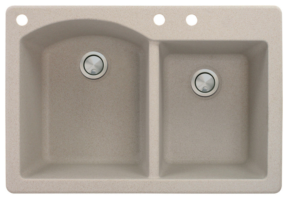 Aversa 33" silQ Granite Double Bowl Kitchen Sink with 3 Holes in Cafe Latte