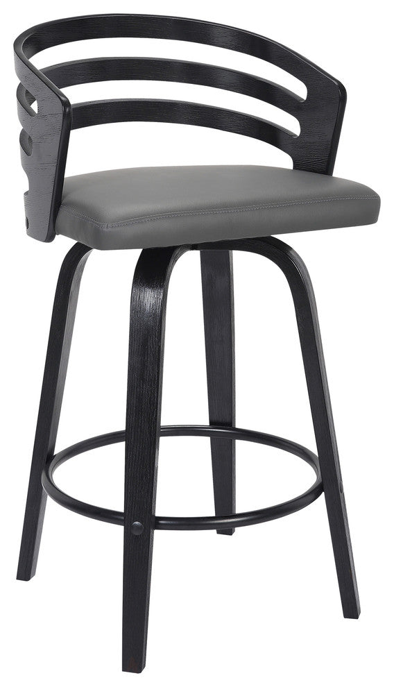 Jiron 26" Swivel Counter Stool, Black Brush Wood Finish and Gray Faux Leather