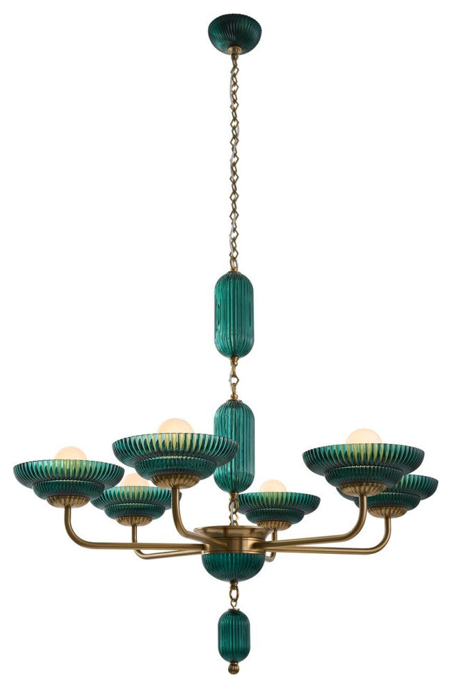 Satin Brass Six Light Chandelier from the Verde Collection