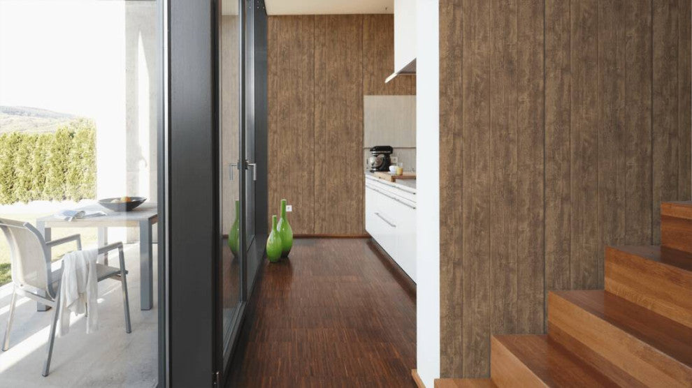Faux Textured Wallpaper Wood, 708823, Brown, Sample