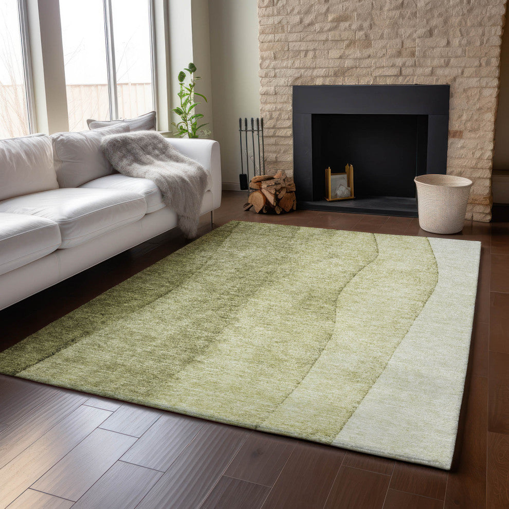 Premium Machine Washable Mayfield AMF690 Olive 9' x 12' Rug