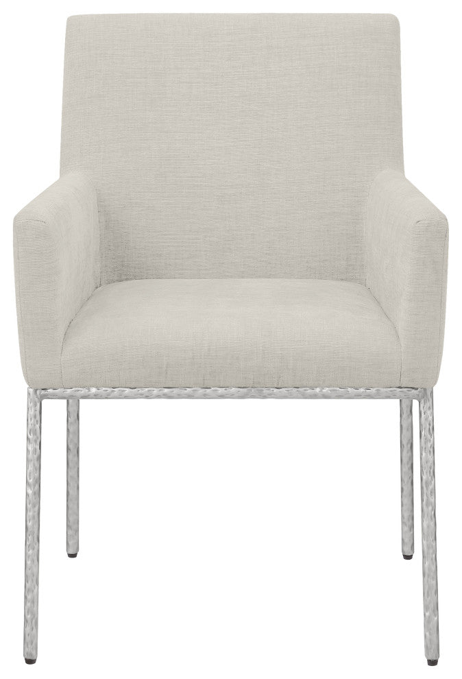 Reeves Upholstered Dining Chair, Cream, Chenille , AC, Brushed Silver, Set of 2